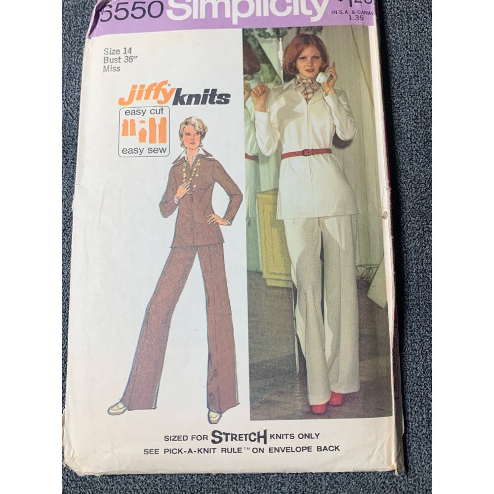 Simplicity Misses Shirt Pants Sewing Pattern Size 14 6550 Uncut 1970s